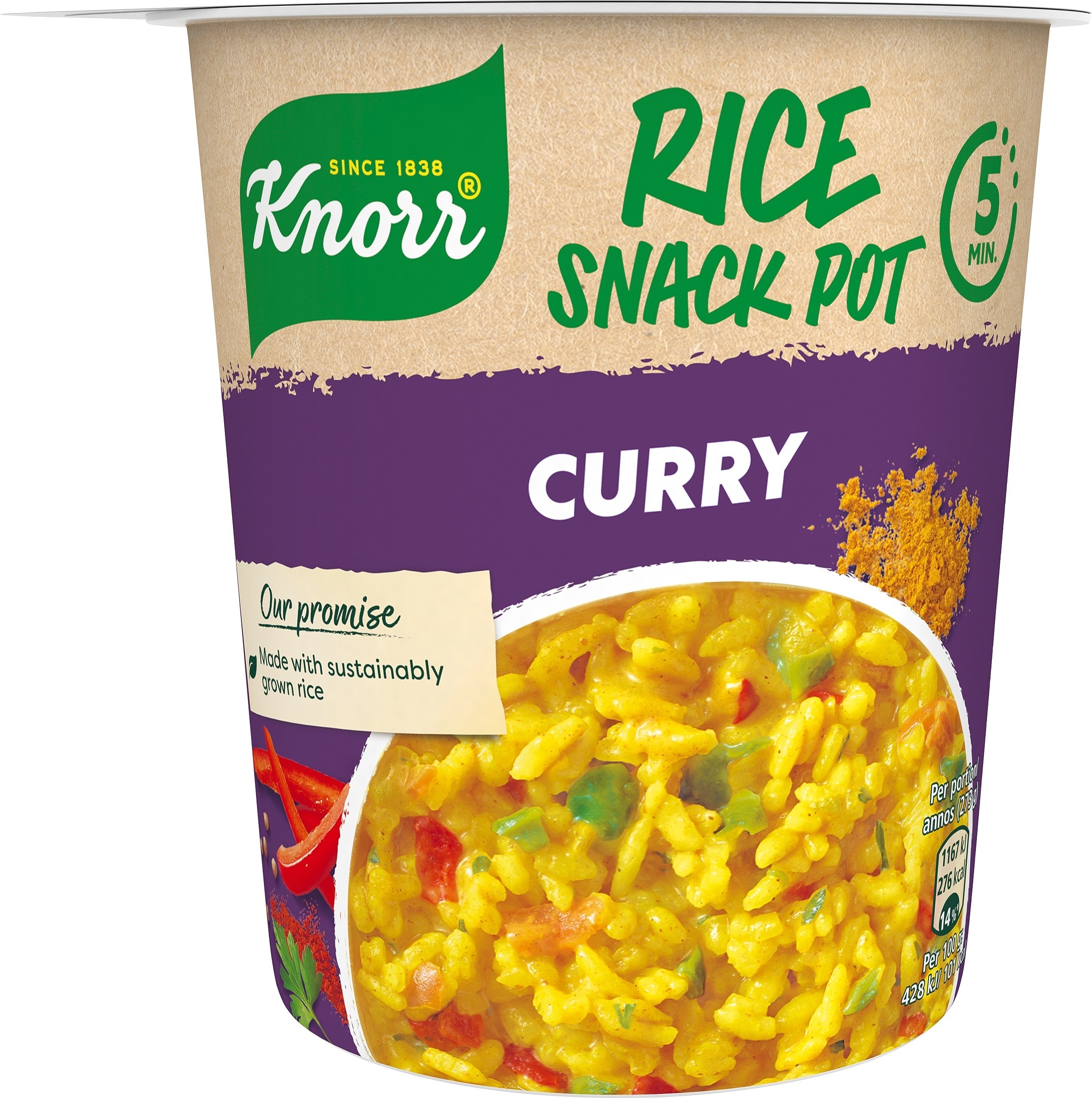 Snack Pot Rice Curry, 8 x 73 g