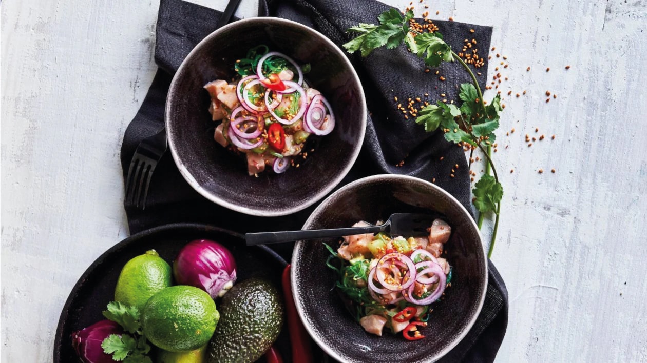 Ceviche “Asian Style” med skaldjur och citrongrässkum – Recept