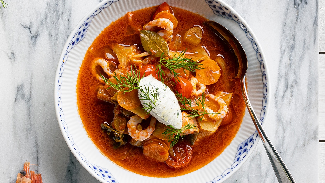 Fisk- och skaldjursoppa med örtfärskost 2.0