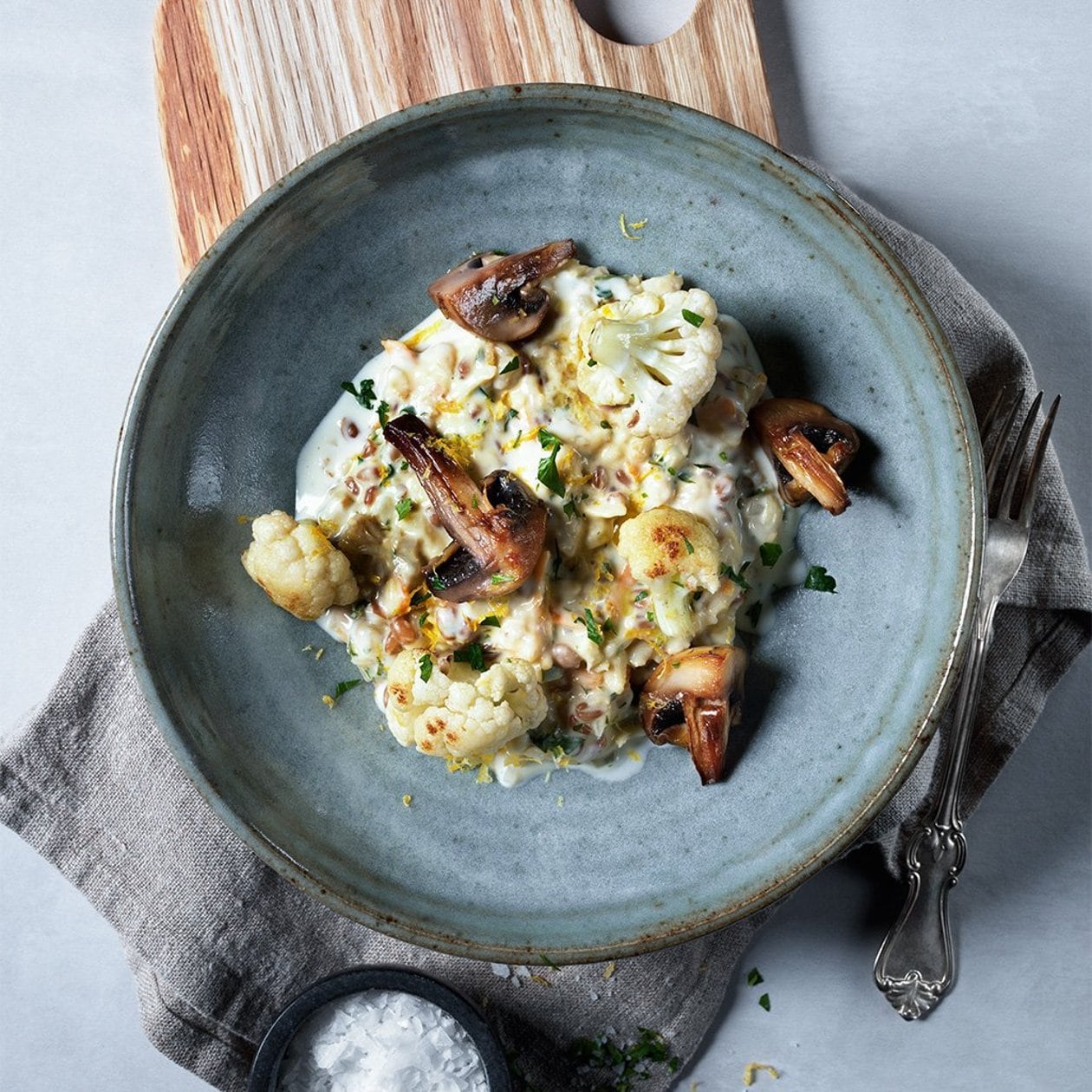 Risotto med dinkel, mathavre och rostad citrusblomkål