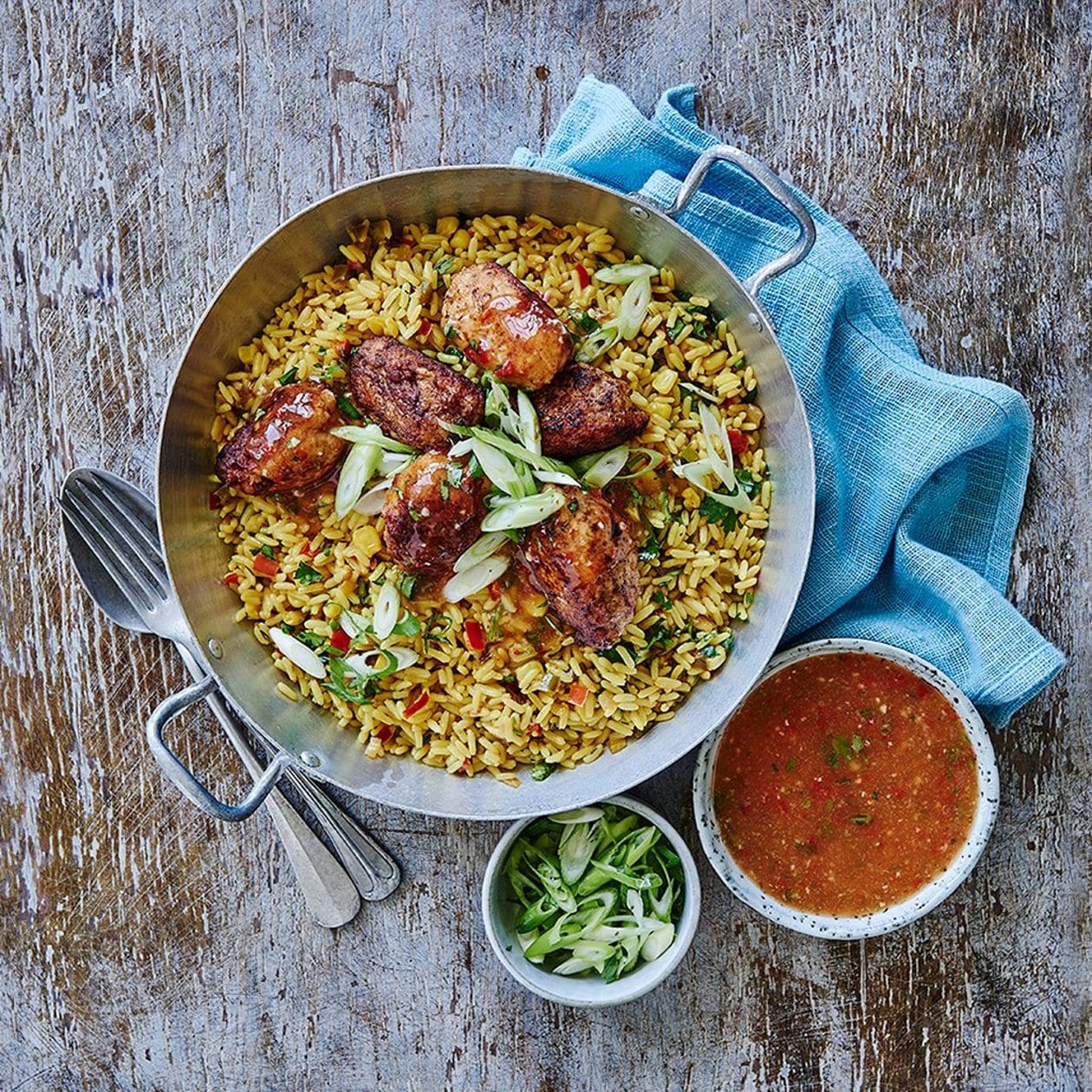 Tropisk kyckling från Belize med ananas, sweet chili och ris