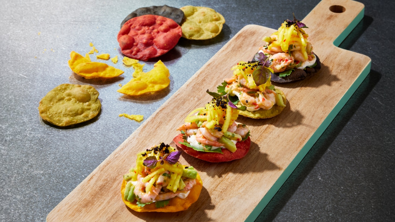 Mini räktostadas med lime-majonnäs – Recept