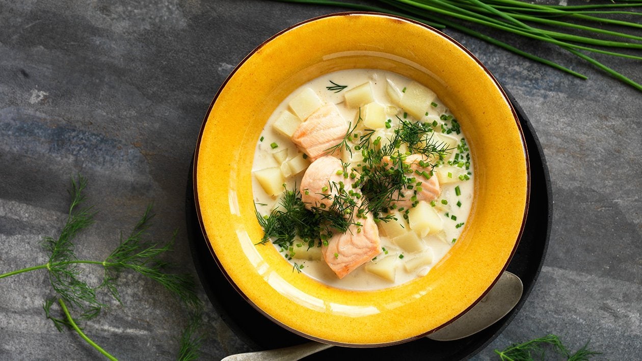 Krämig fisksoppa med potatis och senap, klimatsmart mat