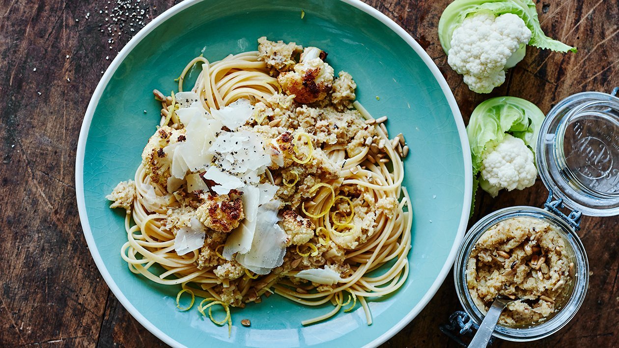 Rostad blomkålspesto med pasta – Recept