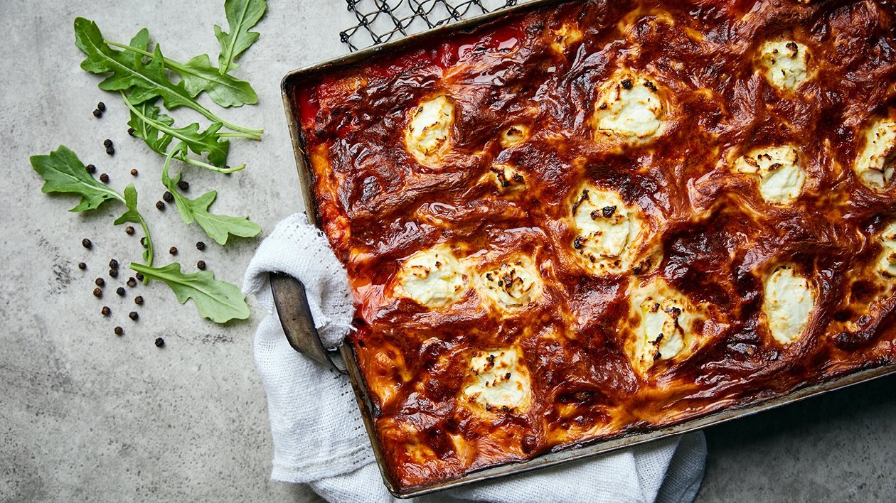 Lasagne på getost och kikärtor